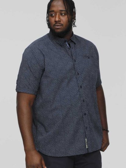 D555 BRODY S/S Micro AO Print Shirt Navy - Hemden - Overhemden Grote Maten Heren