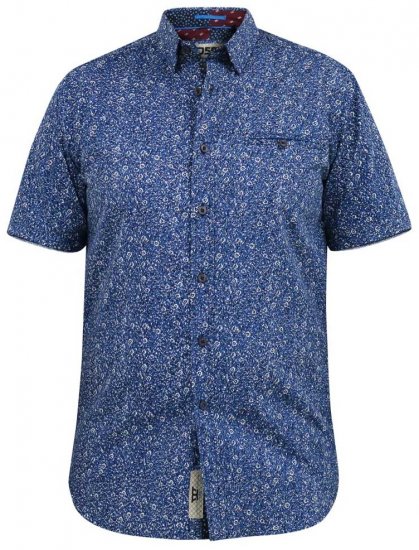 D555 KYLE S/S Micro AO Print Shirt Blue - Hemden - Overhemden Grote Maten Heren
