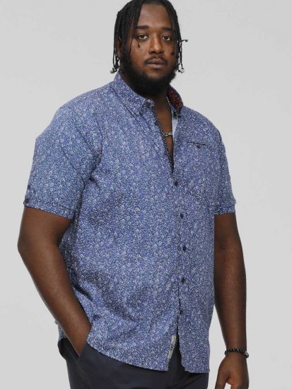 D555 KYLE S/S Micro AO Print Shirt Blue - Hemden - Overhemden Grote Maten Heren