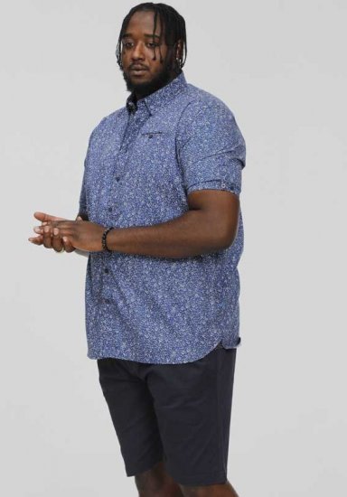 D555 KYLE S/S Micro AO Print Shirt Blue - Hemden - Overhemden Grote Maten Heren