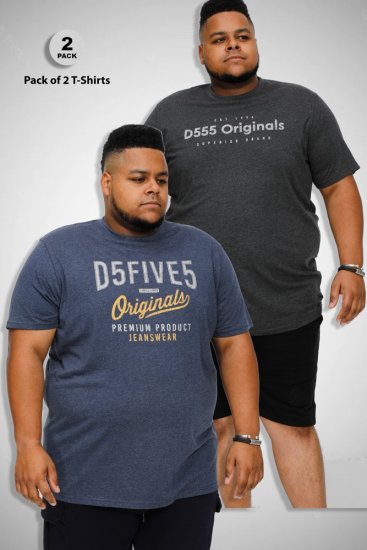 D555 ALFRED 2-Pack Brand Carrier Printed Crew Neck T-Shirts - T-shirts - Grote Maten T-shirts Heren