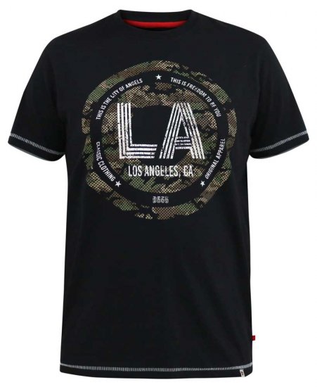 D555 BENNY LA Camo Printed Crew Neck T-Shirt Black - T-shirts - Grote Maten T-shirts Heren