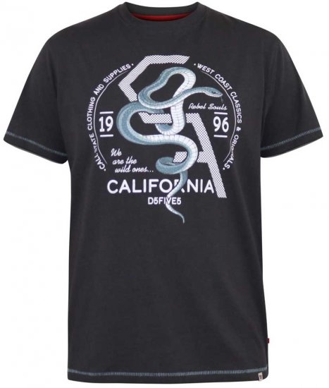 D555 CORTEX California Snake Printed Crew Neck T-Shirt Washed Black - T-shirts - Grote Maten T-shirts Heren