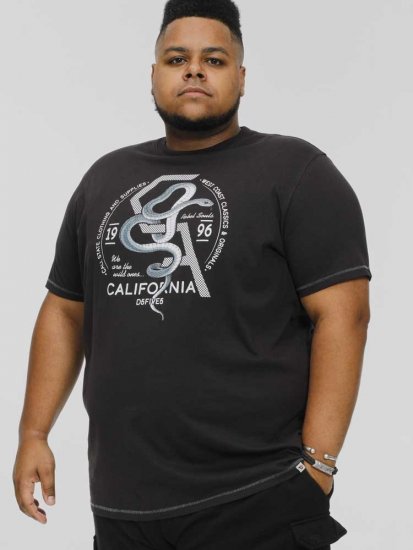 D555 CORTEX California Snake Printed Crew Neck T-Shirt Washed Black - T-shirts - Grote Maten T-shirts Heren