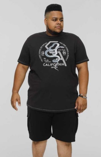 D555 CORTEX California Snake Printed Crew Neck T-Shirt Washed Black - T-shirts - Grote Maten T-shirts Heren