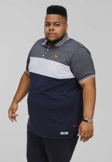 D555 EMERSON Cut And Sew Polo With Jacquard Collar Navy - Polo shirts - Grote Maten Poloshirts Heren