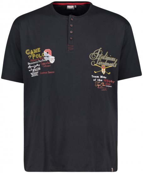 Adamo Dundee Printed Serafino T-shirt Black - T-shirts - Grote Maten T-shirts Heren