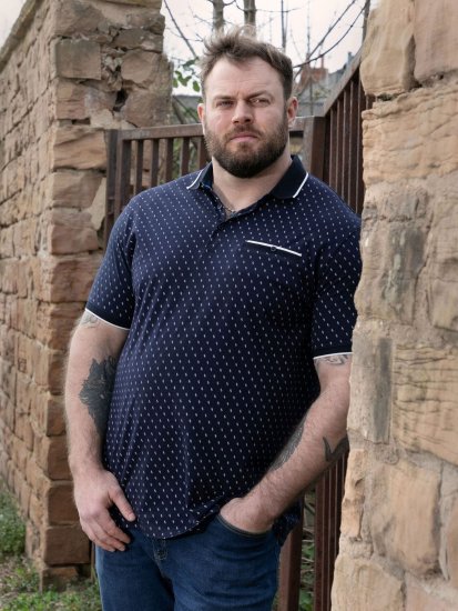 D555 Reid AOP Polo With Jacquard Collar, Pocket And Cuffs Navyblauw - Polo shirts - Grote Maten Poloshirts Heren