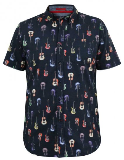 D555 BARRATT Guitar AO Printed Button Down Collar S/S Shirt - Hemden - Overhemden Grote Maten Heren