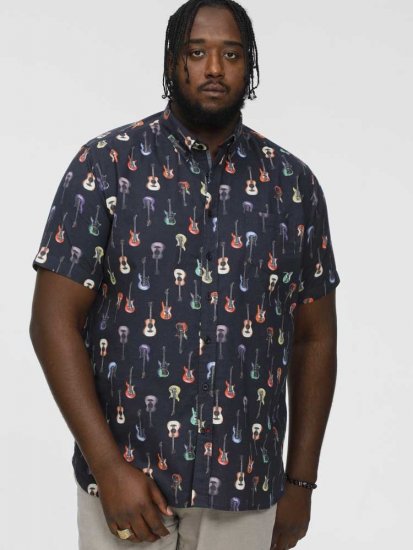 D555 BARRATT Guitar AO Printed Button Down Collar S/S Shirt - Hemden - Overhemden Grote Maten Heren