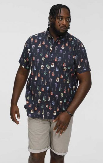 D555 BARRATT Guitar AO Printed Button Down Collar S/S Shirt - Hemden - Overhemden Grote Maten Heren