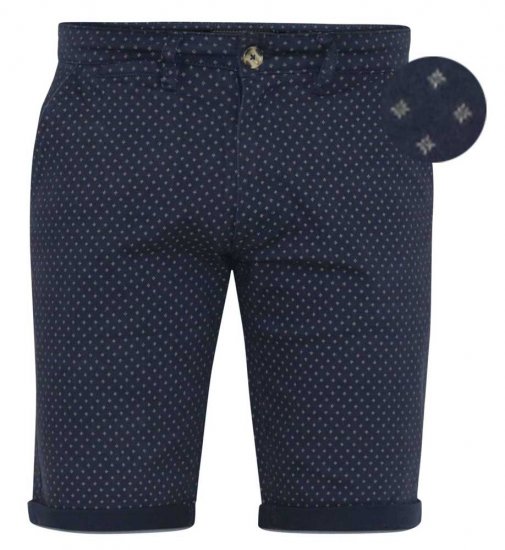 D555 DUDLEY AO Printed Stretch Chino Shorts Navy - Shorts - Grote Maten Korte Broeken Heren