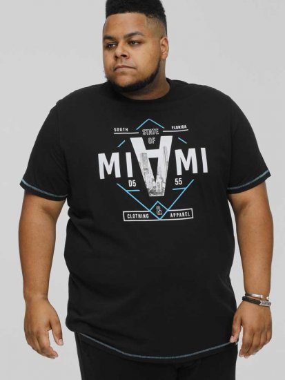 D555 BINGHAM State Of Miami Printed Crew Neck T-Shirt Black - T-shirts - Grote Maten T-shirts Heren