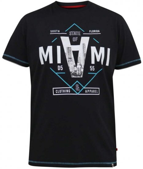 D555 BINGHAM State Of Miami Printed Crew Neck T-Shirt Black - T-shirts - Grote Maten T-shirts Heren