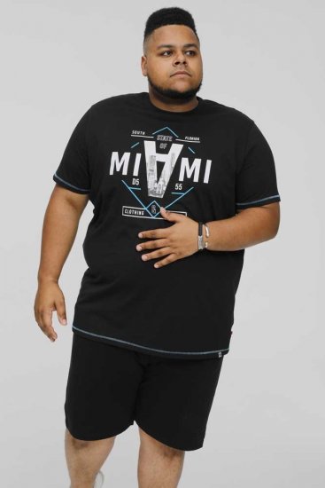 D555 BINGHAM State Of Miami Printed Crew Neck T-Shirt Black - T-shirts - Grote Maten T-shirts Heren