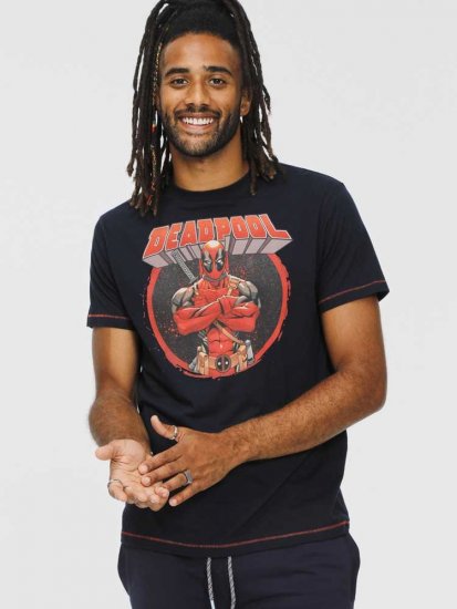 D555 WADE Official Deadpool Printed T-Shirt Dark Navy - T-shirts - Grote Maten T-shirts Heren