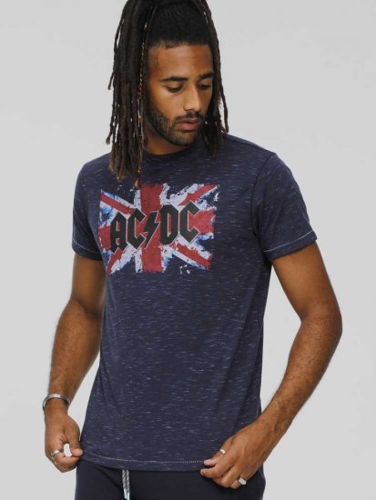 D555 DENNIS Official AC/DC Printed Crew Neck T-Shirt Navy Reno - T-shirts - Grote Maten T-shirts Heren