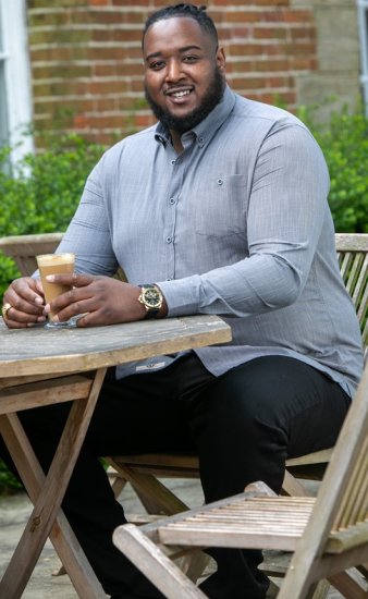 D555 RADCLIFFE Cross Hatch Soft Touch Slub Long Sleeve Shirt With Chest Patch Pocket Charcoal - Hemden - Overhemden Grote Maten Heren