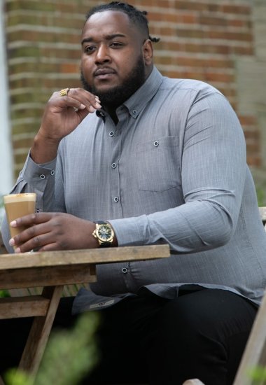 D555 RADCLIFFE Cross Hatch Soft Touch Slub Long Sleeve Shirt With Chest Patch Pocket Charcoal - Hemden - Overhemden Grote Maten Heren