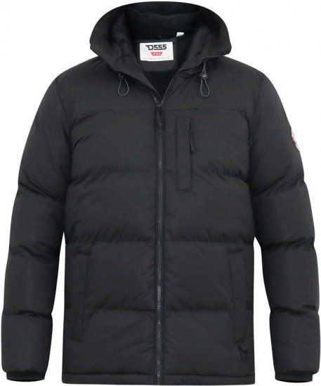 D555 DOMENIC Quilted Puffer Jacket With Half Micro Fleece Lining And Hood Black - Jassen - Grote Maten Herenjassen