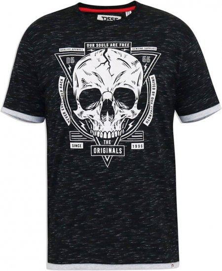 D555 DARREN Skull Printed T-Shirt With Double Layer On Hem & Cuff Black Reno - T-shirts - Grote Maten T-shirts Heren
