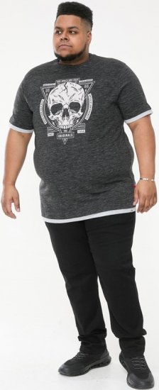 D555 DARREN Skull Printed T-Shirt With Double Layer On Hem & Cuff Black Reno - T-shirts - Grote Maten T-shirts Heren