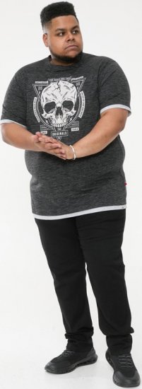 D555 DARREN Skull Printed T-Shirt With Double Layer On Hem & Cuff Black Reno - T-shirts - Grote Maten T-shirts Heren