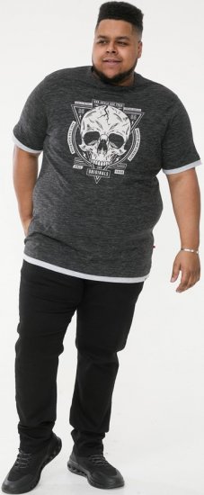 D555 DARREN Skull Printed T-Shirt With Double Layer On Hem & Cuff Black Reno - T-shirts - Grote Maten T-shirts Heren