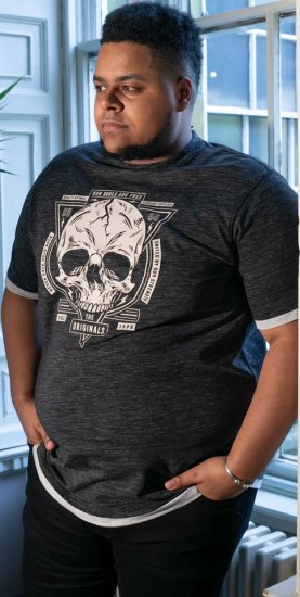D555 DARREN Skull Printed T-Shirt With Double Layer On Hem & Cuff Black Reno - T-shirts - Grote Maten T-shirts Heren