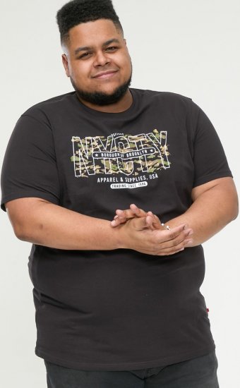 D555 EDWALTON NYCTY Camo Printed Crew Neck T-Shirt Washed Black - T-shirts - Grote Maten T-shirts Heren