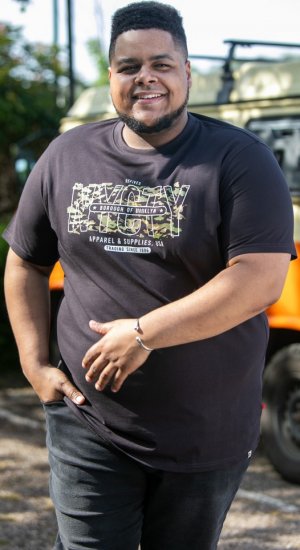 D555 EDWALTON NYCTY Camo Printed Crew Neck T-Shirt Washed Black - T-shirts - Grote Maten T-shirts Heren