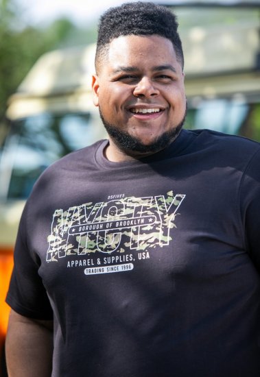 D555 EDWALTON NYCTY Camo Printed Crew Neck T-Shirt Washed Black - T-shirts - Grote Maten T-shirts Heren