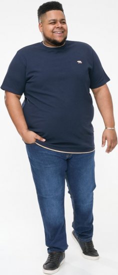D555 SANDFORD Double Layer On Neck Ribs And Hem Waffle Textured T-Shirt Navy - T-shirts - Grote Maten T-shirts Heren