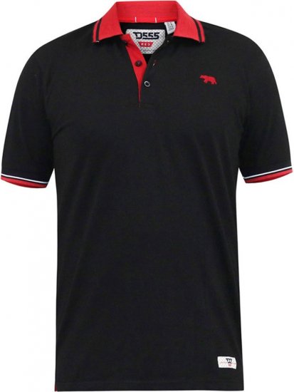 D555 CHESTER Pique Polo With Red Collar With Tipping Detail And Chest Embroidery Black - Polo shirts - Grote Maten Poloshirts Heren