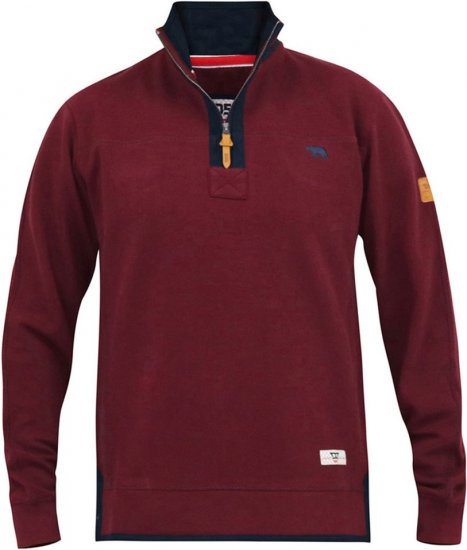 D555 HIRALDO Quarter Neck Pique Fleece Sweatshirt With Chest Embroidery Red - Sweaters & hoodies - Sweaters & Hoodies Grote Maten Heren