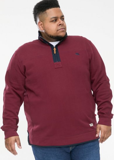 D555 HIRALDO Quarter Neck Pique Fleece Sweatshirt With Chest Embroidery Red - Sweaters & hoodies - Sweaters & Hoodies Grote Maten Heren
