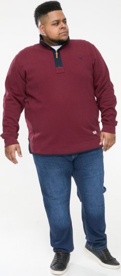 D555 HIRALDO Quarter Neck Pique Fleece Sweatshirt With Chest Embroidery Red - Sweaters & hoodies - Sweaters & Hoodies Grote Maten Heren