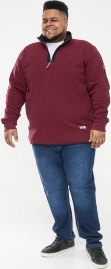 D555 HIRALDO Quarter Neck Pique Fleece Sweatshirt With Chest Embroidery Red - Sweaters & hoodies - Sweaters & Hoodies Grote Maten Heren