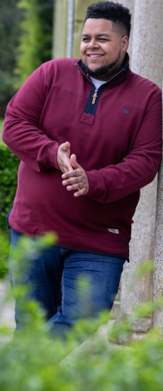 D555 HIRALDO Quarter Neck Pique Fleece Sweatshirt With Chest Embroidery Red - Sweaters & hoodies - Sweaters & Hoodies Grote Maten Heren
