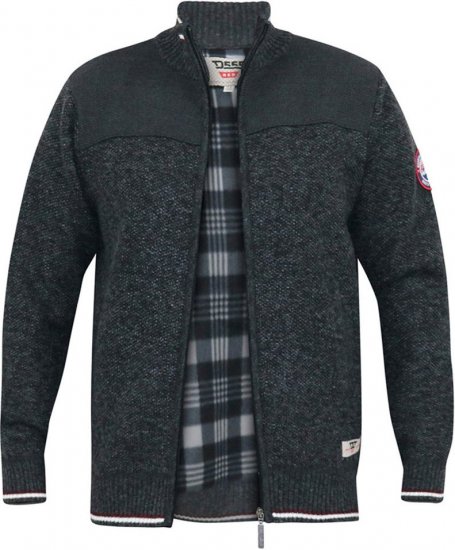 D555 ABERDARE Knitted Zip Through Sweater With Bonded Check Lining Charcoal Marl - Sweaters & hoodies - Sweaters & Hoodies Grote Maten Heren