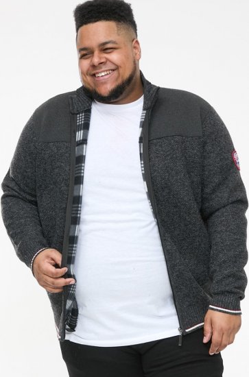 D555 ABERDARE Knitted Zip Through Sweater With Bonded Check Lining Charcoal Marl - Sweaters & hoodies - Sweaters & Hoodies Grote Maten Heren