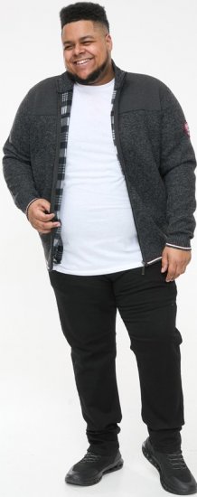 D555 ABERDARE Knitted Zip Through Sweater With Bonded Check Lining Charcoal Marl - Sweaters & hoodies - Sweaters & Hoodies Grote Maten Heren