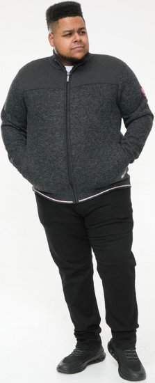 D555 ABERDARE Knitted Zip Through Sweater With Bonded Check Lining Charcoal Marl - Sweaters & hoodies - Sweaters & Hoodies Grote Maten Heren