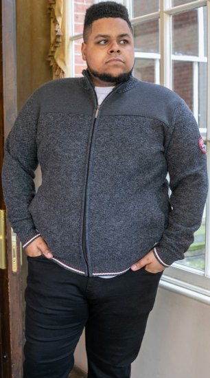 D555 ABERDARE Knitted Zip Through Sweater With Bonded Check Lining Charcoal Marl - Sweaters & hoodies - Sweaters & Hoodies Grote Maten Heren