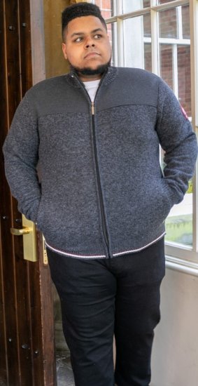 D555 ABERDARE Knitted Zip Through Sweater With Bonded Check Lining Charcoal Marl - Sweaters & hoodies - Sweaters & Hoodies Grote Maten Heren