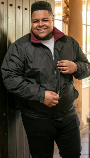 D555 Rudy Showerproof Fleece Lined Jacket With Packaway Hood - Black - Jassen - Grote Maten Herenjassen