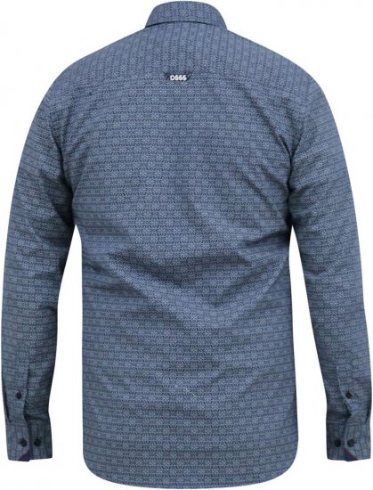 D555 MANGALA Geometric AOP Long Sleeve Shirt With Concealed Button Down Collar Navy - Hemden - Overhemden Grote Maten Heren