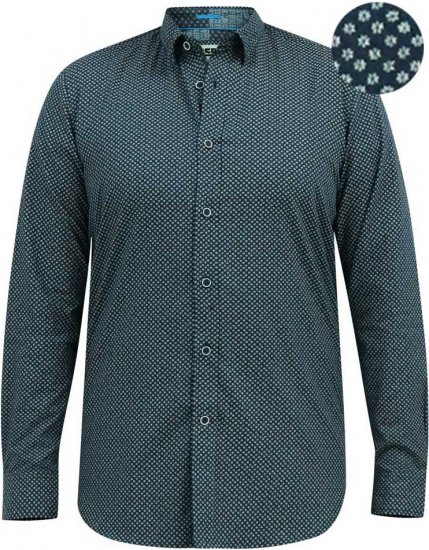 D555 MORGAN Micro AOP Long Sleeve Shirt With Concealed Button Down Collar Navy - Hemden - Overhemden Grote Maten Heren