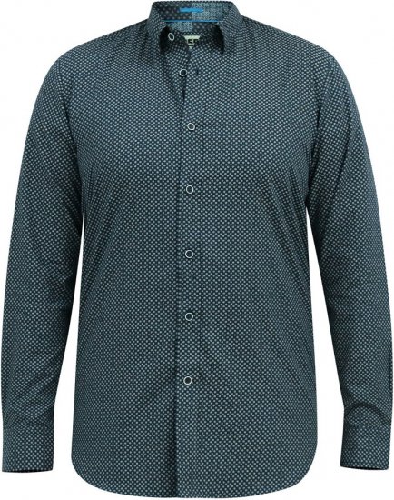 D555 MORGAN Micro AOP Long Sleeve Shirt With Concealed Button Down Collar Navy - Hemden - Overhemden Grote Maten Heren