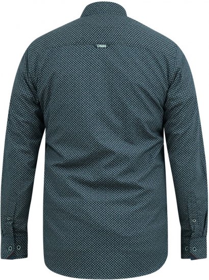 D555 MORGAN Micro AOP Long Sleeve Shirt With Concealed Button Down Collar Navy - Hemden - Overhemden Grote Maten Heren